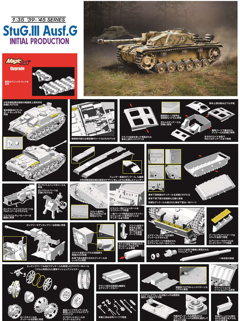 ドラゴン1/35 WW.Ⅱ ドイツ軍Ⅲ号突撃砲G型 極初期生産型 マジックトラック付属