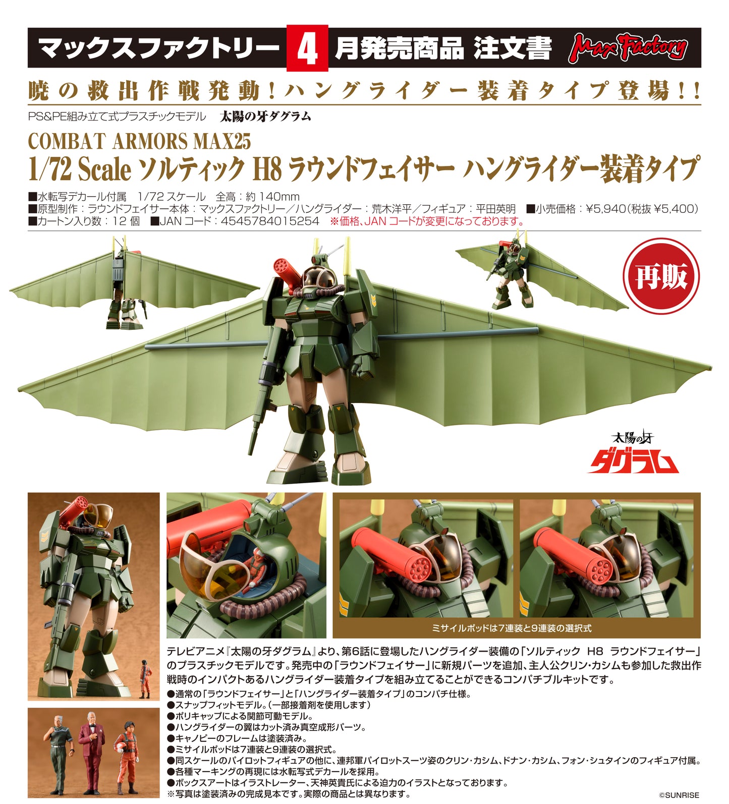 ★太陽の牙ダグラム COMBAT ARMORS MAX25 1/72 Scale ソルティック H8 ラウンドフェイサー ハングライダー装着タイプ